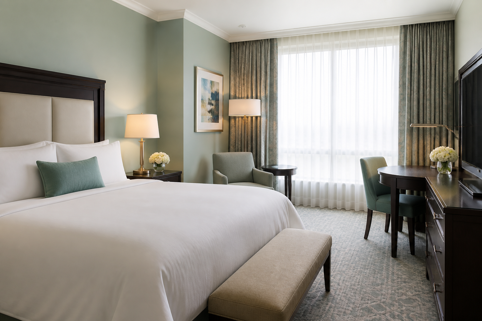Illustrative hotel bedroom atmosphere