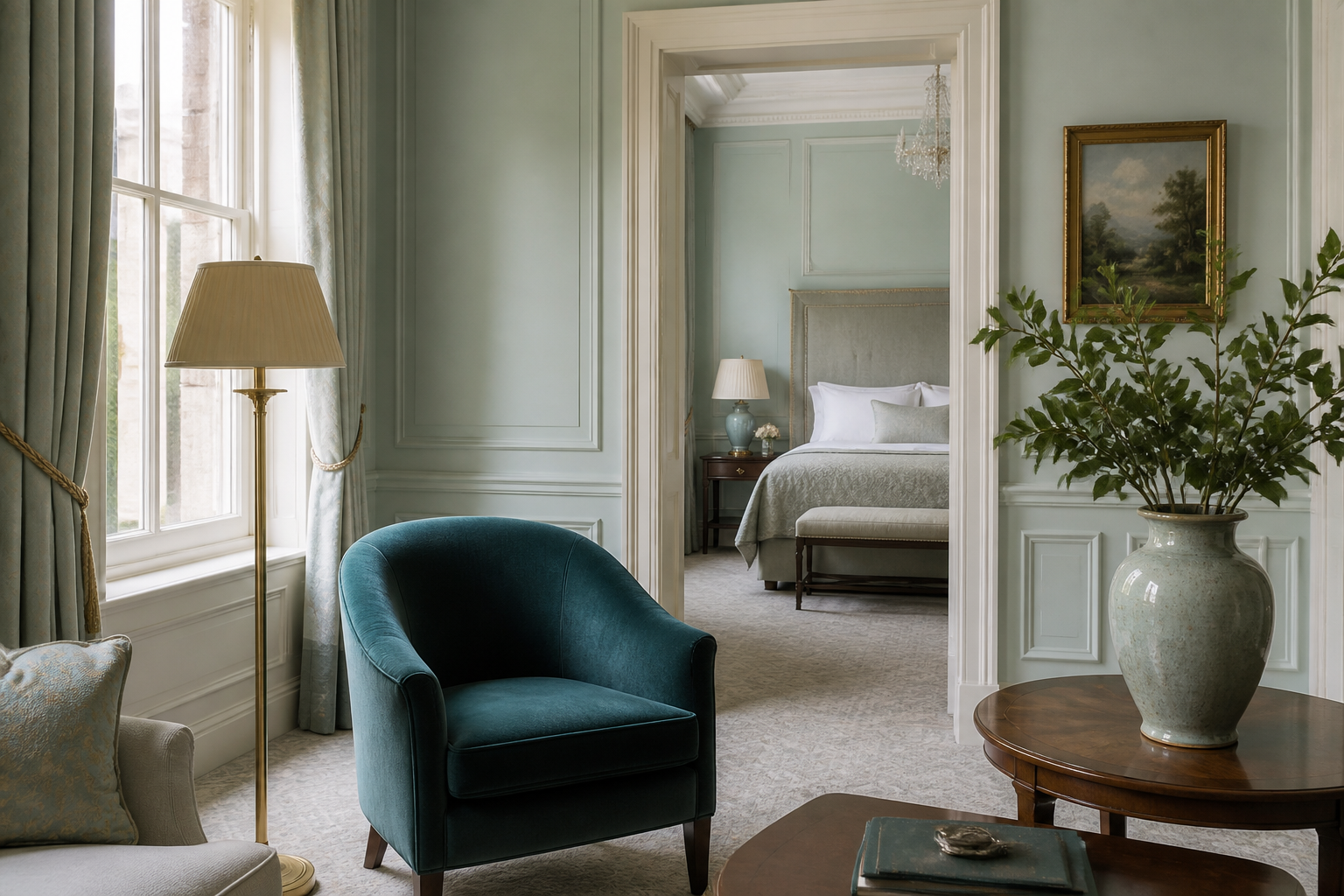 Illustrative hotel suite sitting area